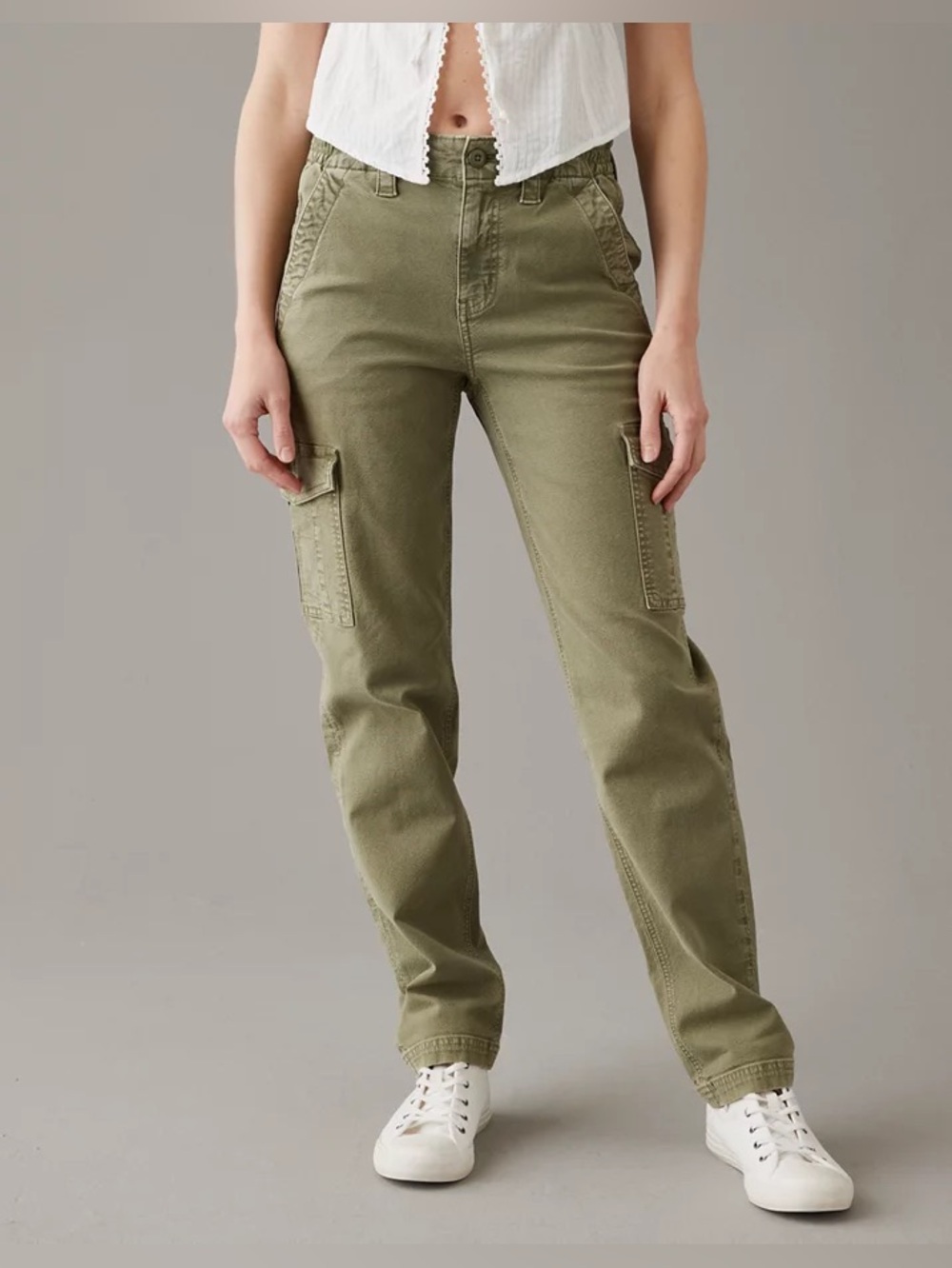 American Eagle Olive Green‎ Cargo Pants Stretch Straight Utility Size 6